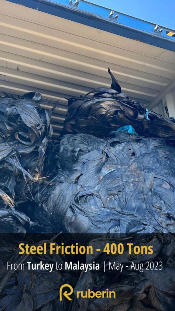 400 tons of steel friction rubber scrap shipped from Turkey to Malaysia between May and August 2023 by Ruberin