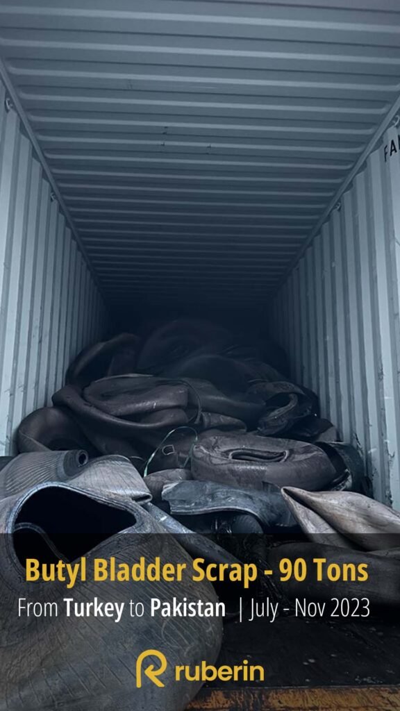 90 tons of butyl bladder scrap loaded in container for export from Turkey to Pakistan between July and November 2023 by Ruberin